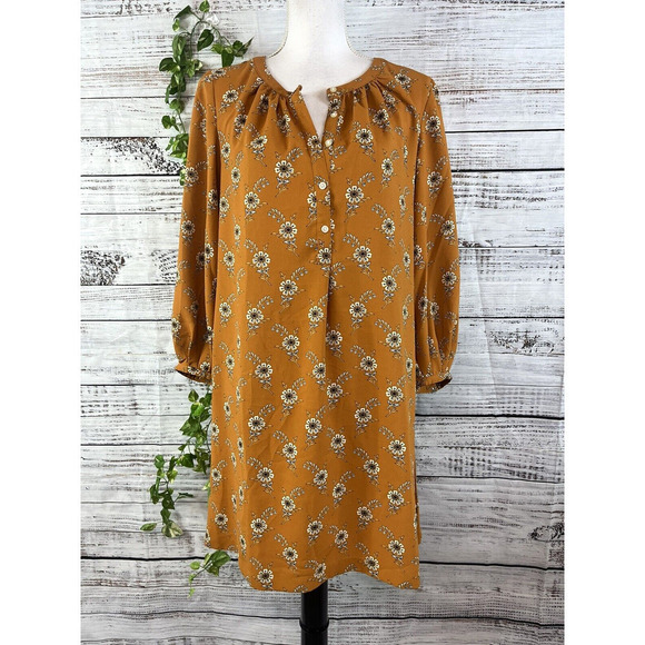 LOFT Dresses & Skirts - Ann Taylor Loft Dress size Small Orange Blue Floral Lagenlook Cottage Core Knee